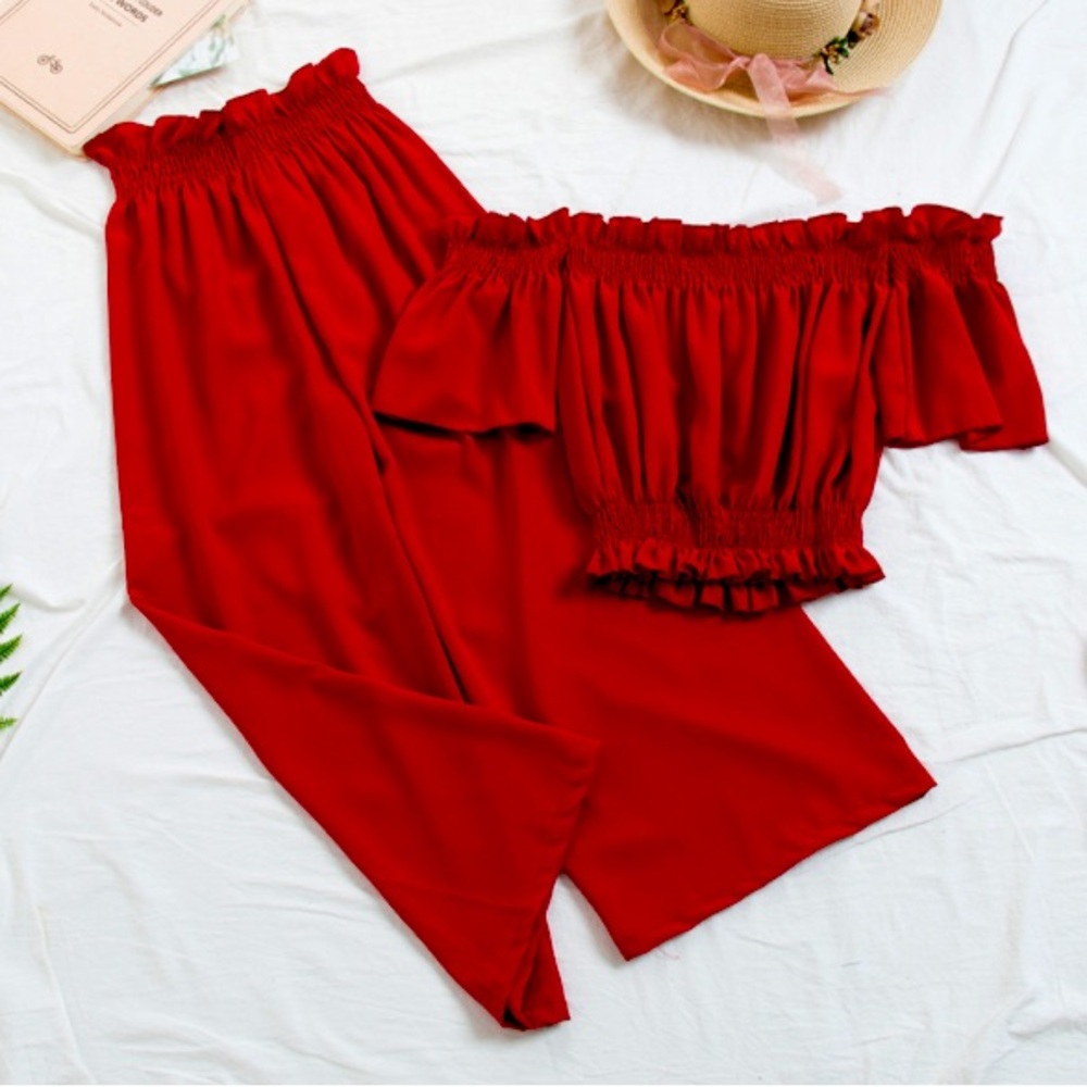 Elegant Red Off-Shoulder Women's Top